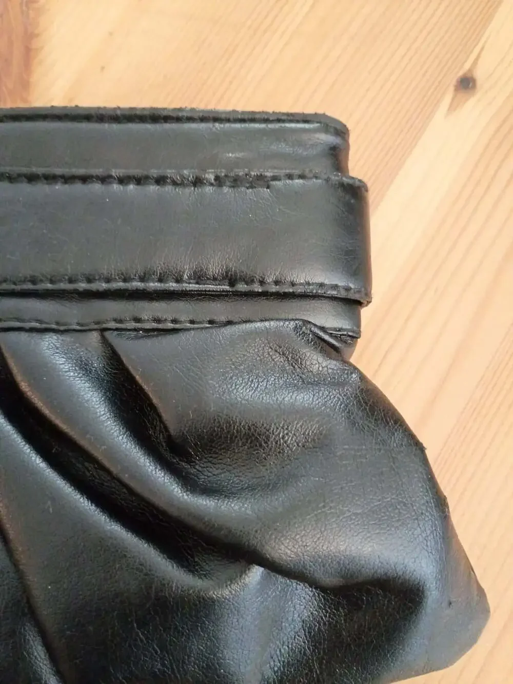 Angela Black Faux Leather Ruched Evening Clutch Bag with Buckle